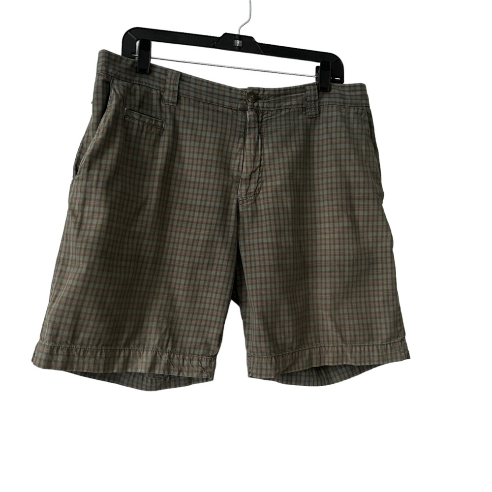 JW Brine men's short flat front chino plaid short sz36 golf classic 100% cotton